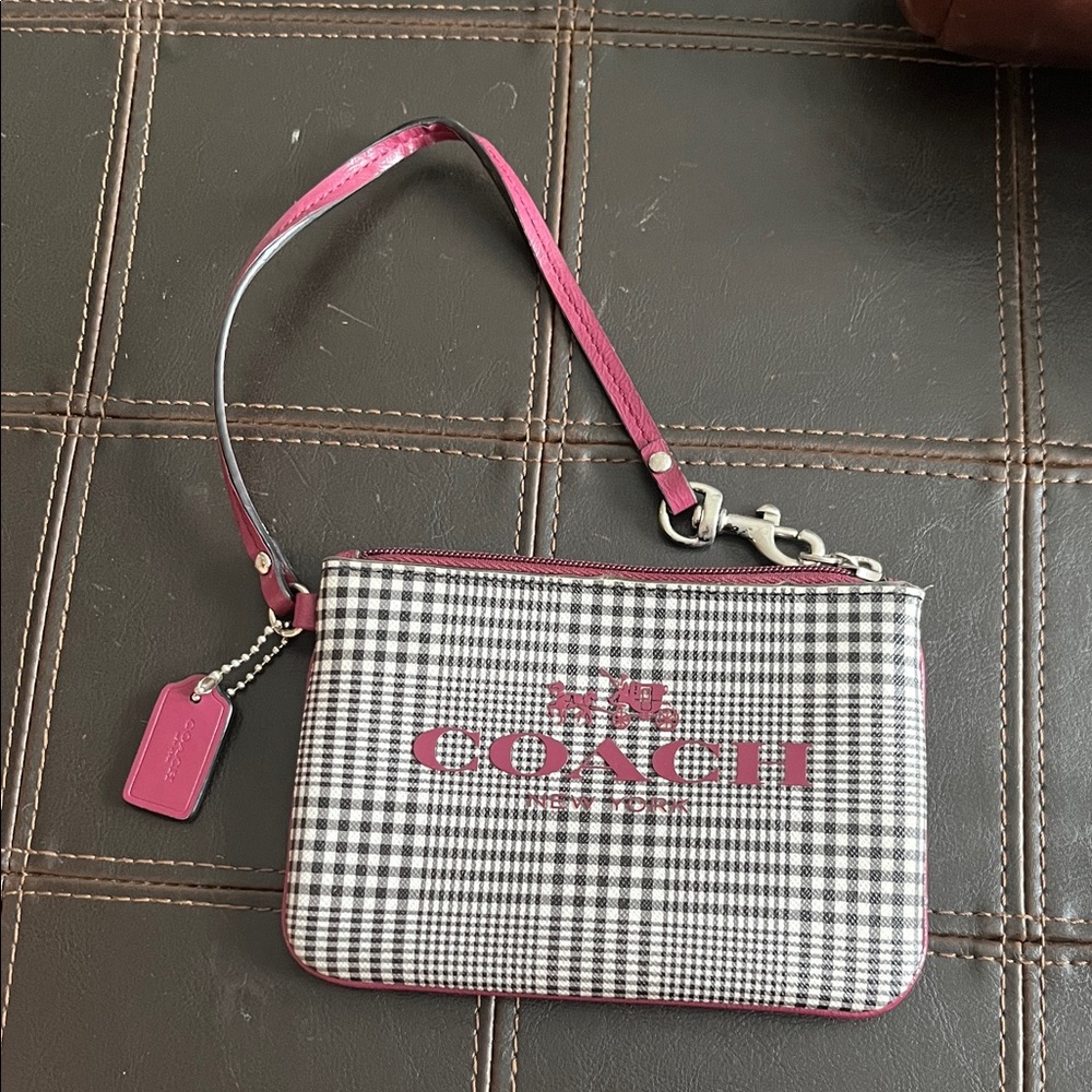 Coach Black and white Plaid Wristlet